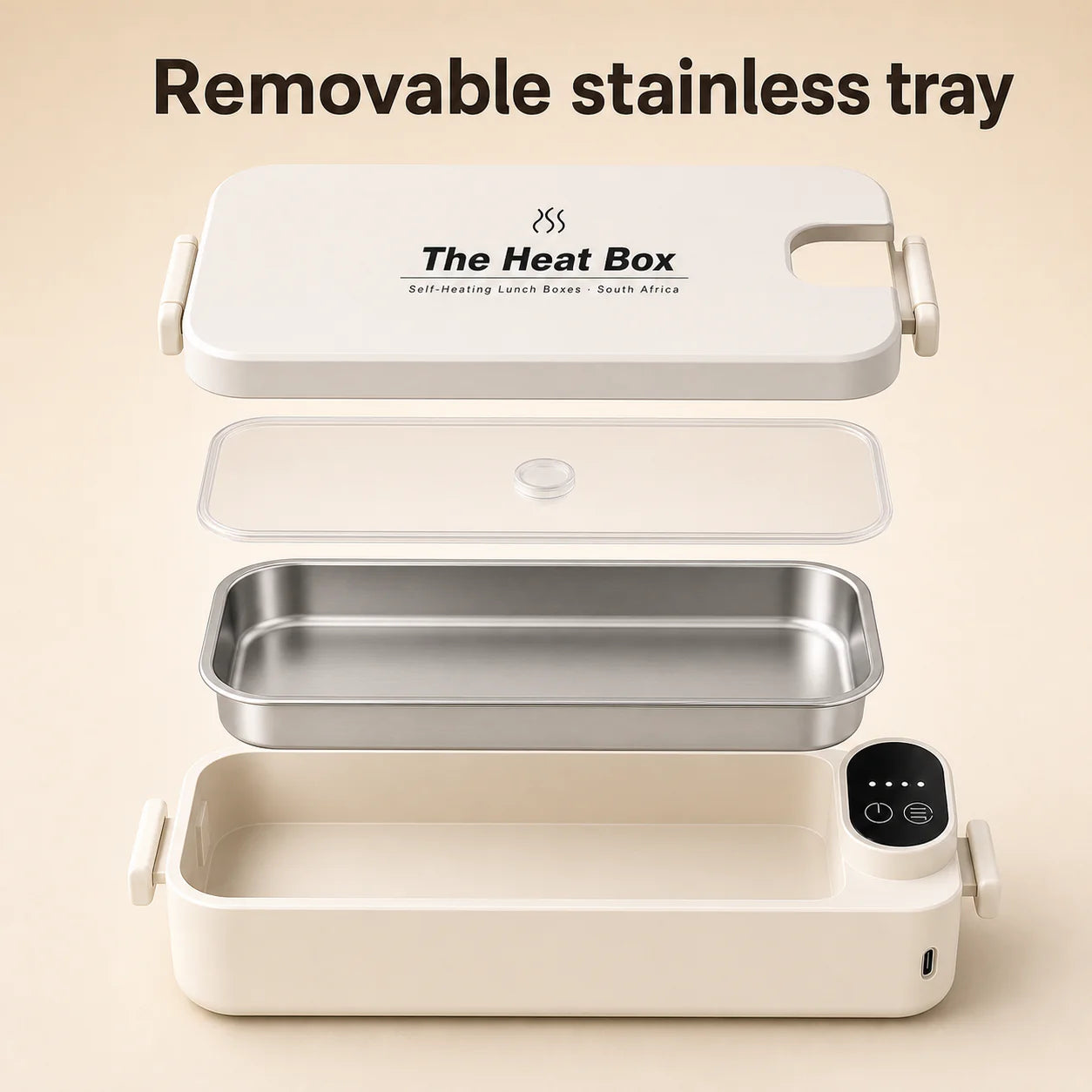 The HeatBox — removable stainless steel tray