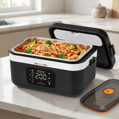 HeatBox 2.0 open pasta meal on kitchen counter