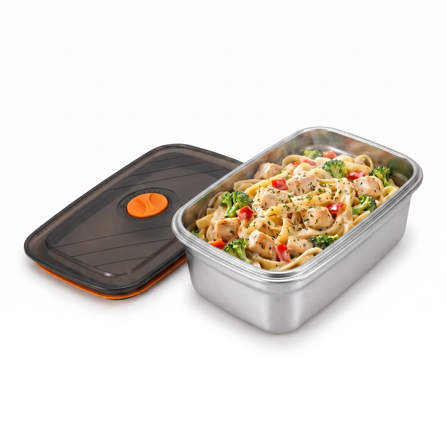 HeatBox 2.0 stainless steel container with hot meal